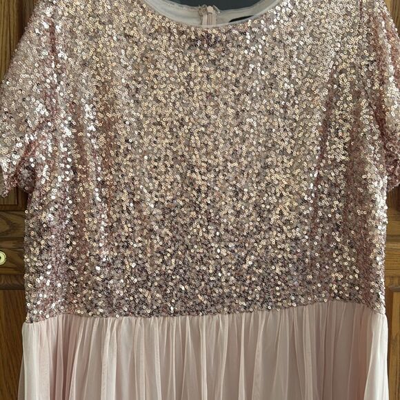 Marina Women’s Dusty Pink Short Sleeve Sequined Tulle Dress - Picture 3 of 8